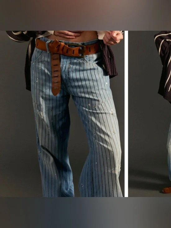 NWOT We the Free People Don't Wait Up Pinstripe Boyfriend Jeans After Hours - 25 - Picture 9 of 17